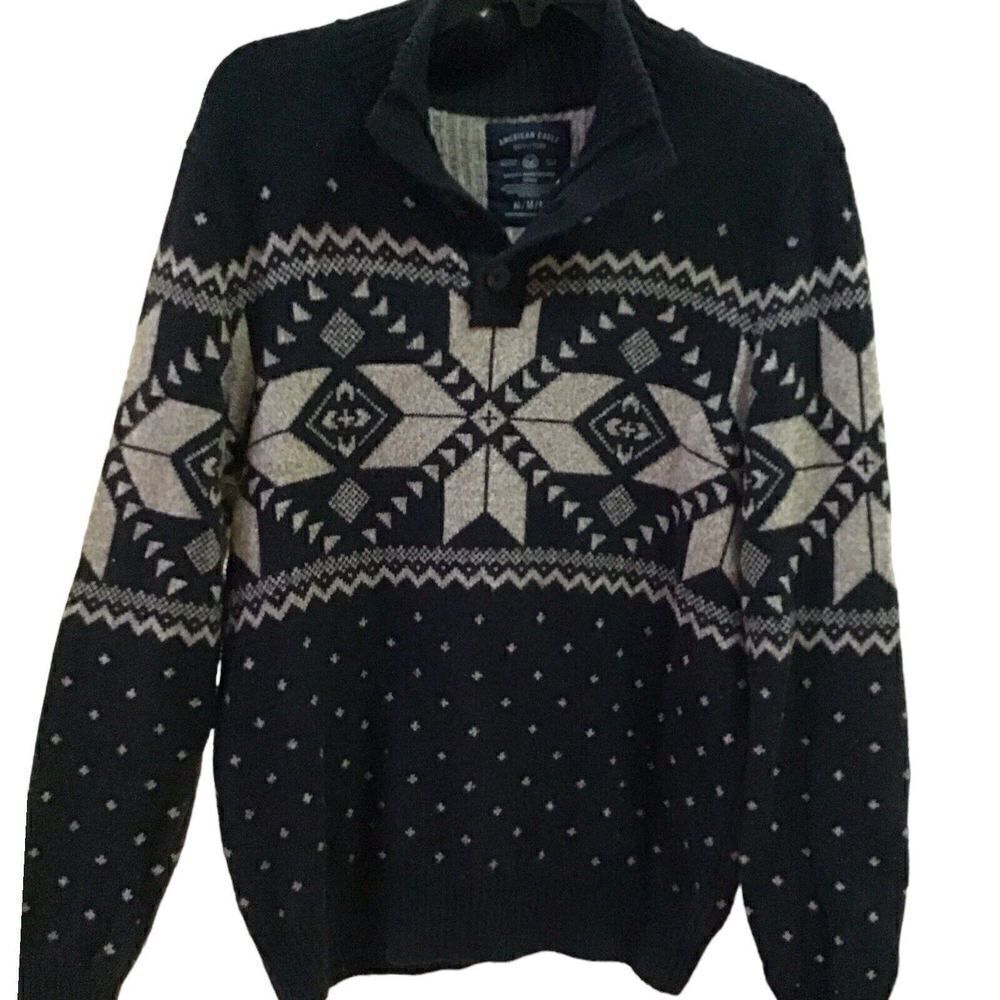 American Eagle Outfitters Men’s Sweater Mock Neck Snowprint Size M
